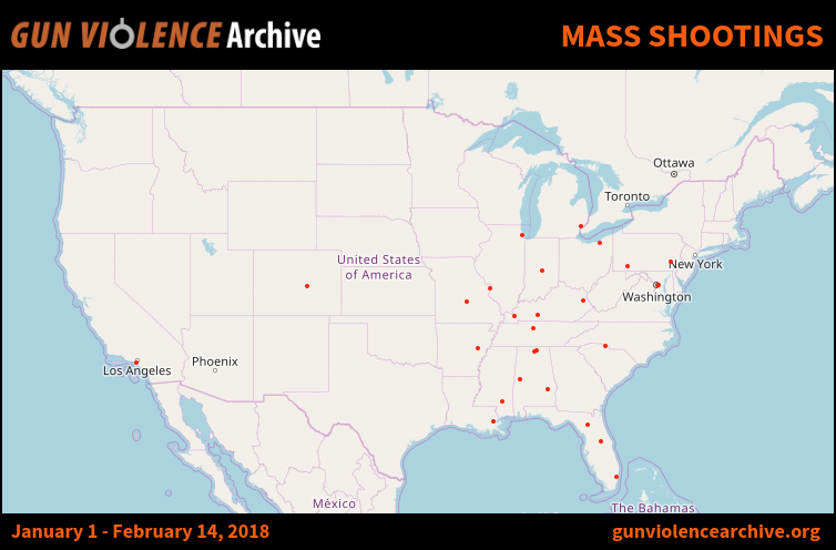 2018년 총기난사 사건 장소 / gunviolencearchive.org