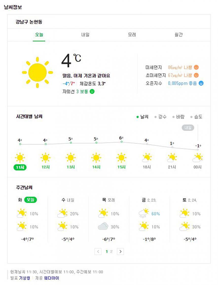 네이버 날씨정보 화면 캡처