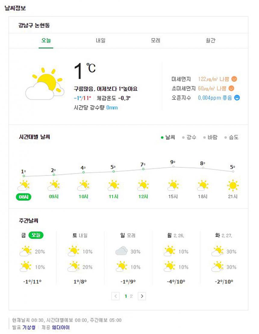 네이버 날씨정보 화면캡처