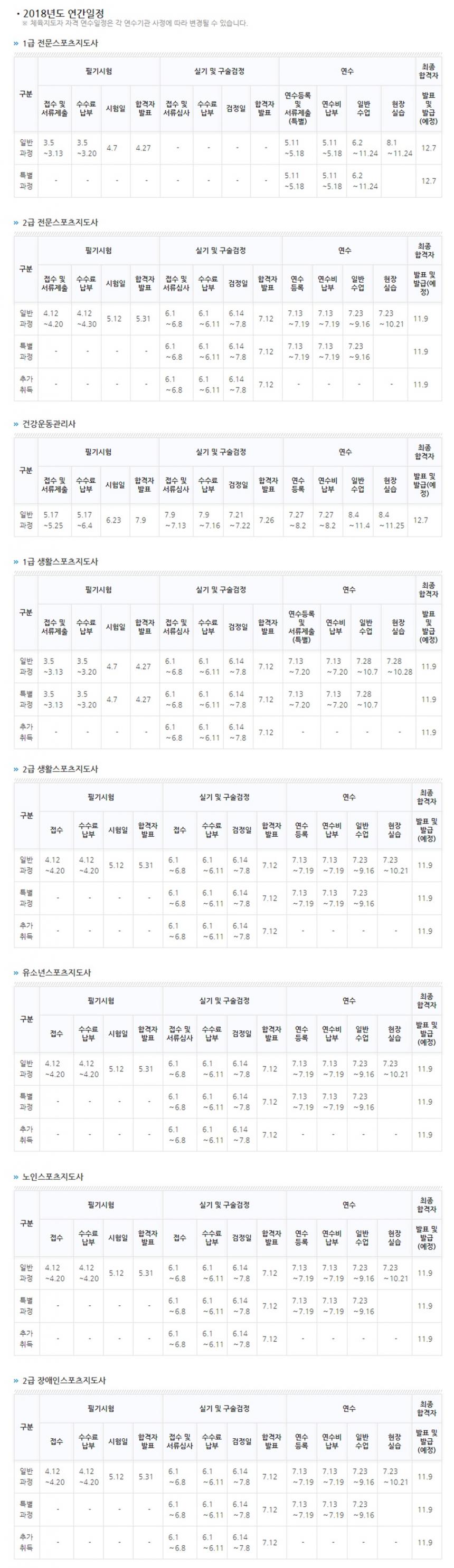 체육지도자 모집 일정 / 국민체육진흥공단 체육지도자 홈페이지