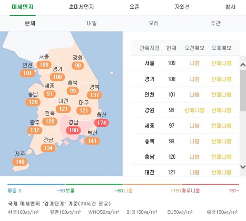 네이버 대기오염정보 캡처