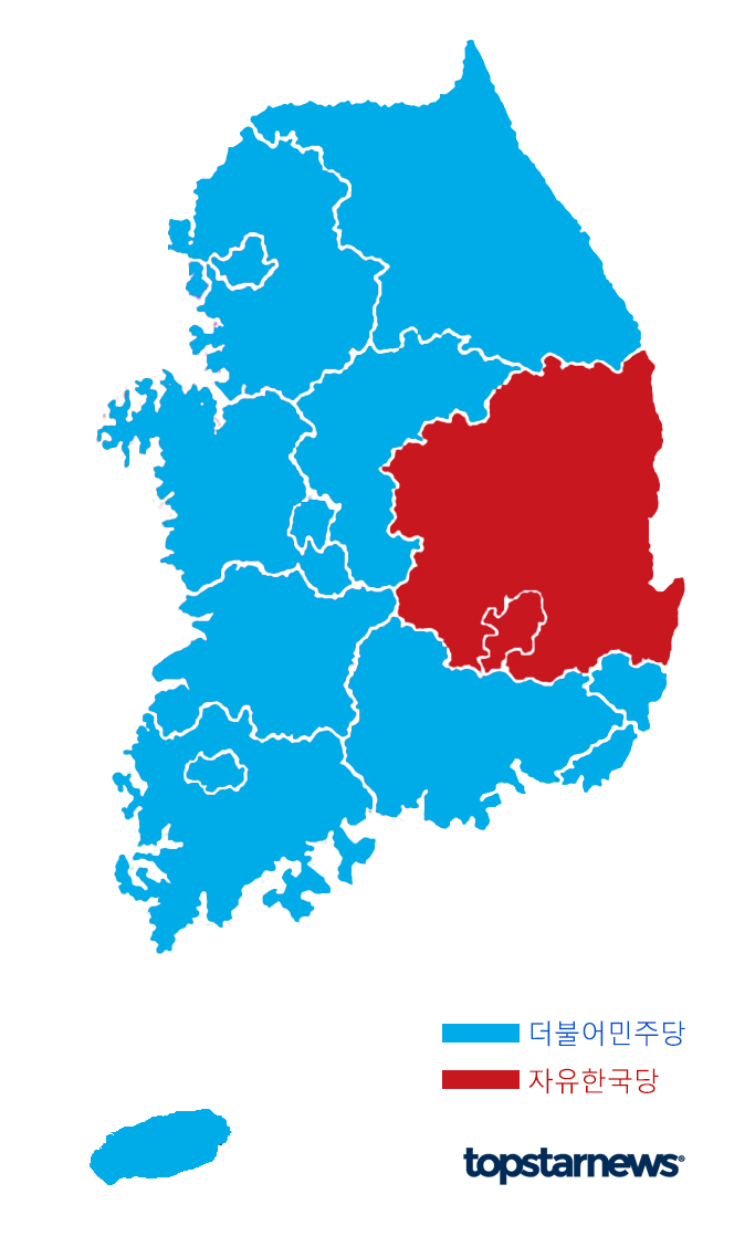 지역별 여론조사결과로 살펴 본 더불어민주당-자유한국당 우세 지역
