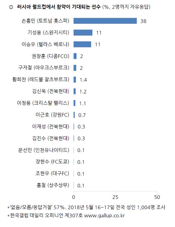 러시아월드컵 활약이 기대되는 선수 / 한국갤럽