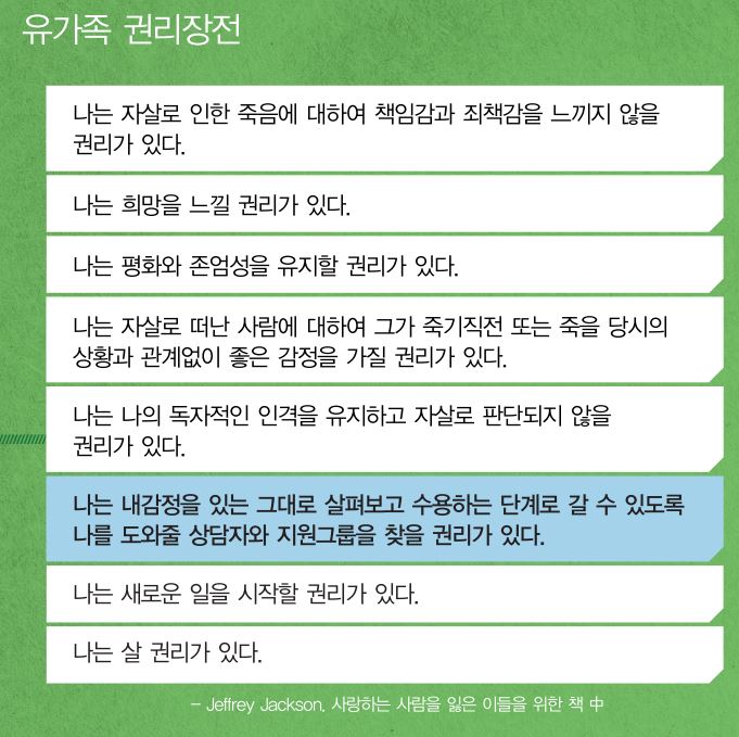 유가족 권리장전 / 중앙자살예방센터