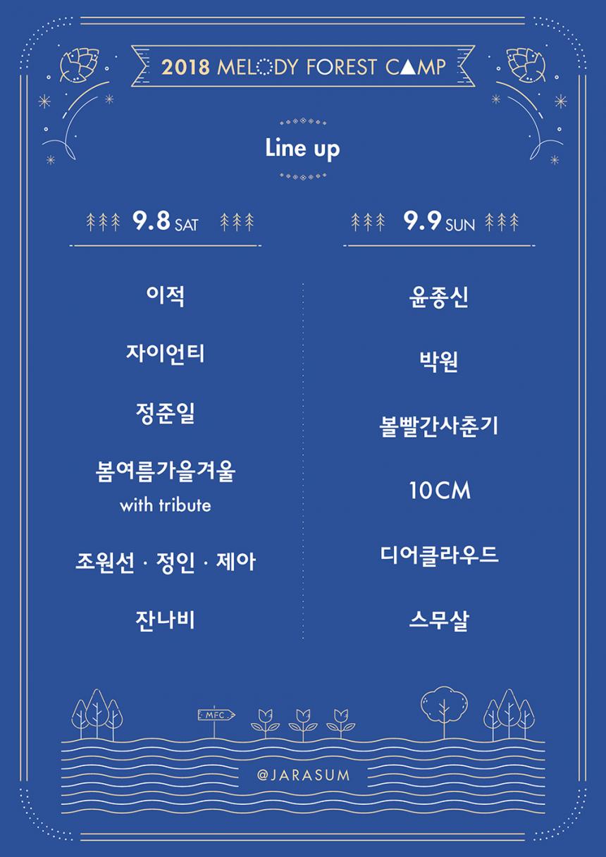 ‘2018 멜로디 포레스트 캠프’ 라인업 / 미스틱엔터테인먼트