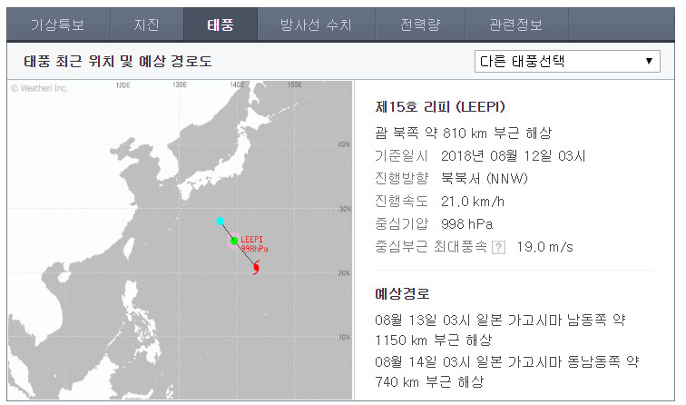 제 15호 태풍 리피 경로 / 재난재해정보