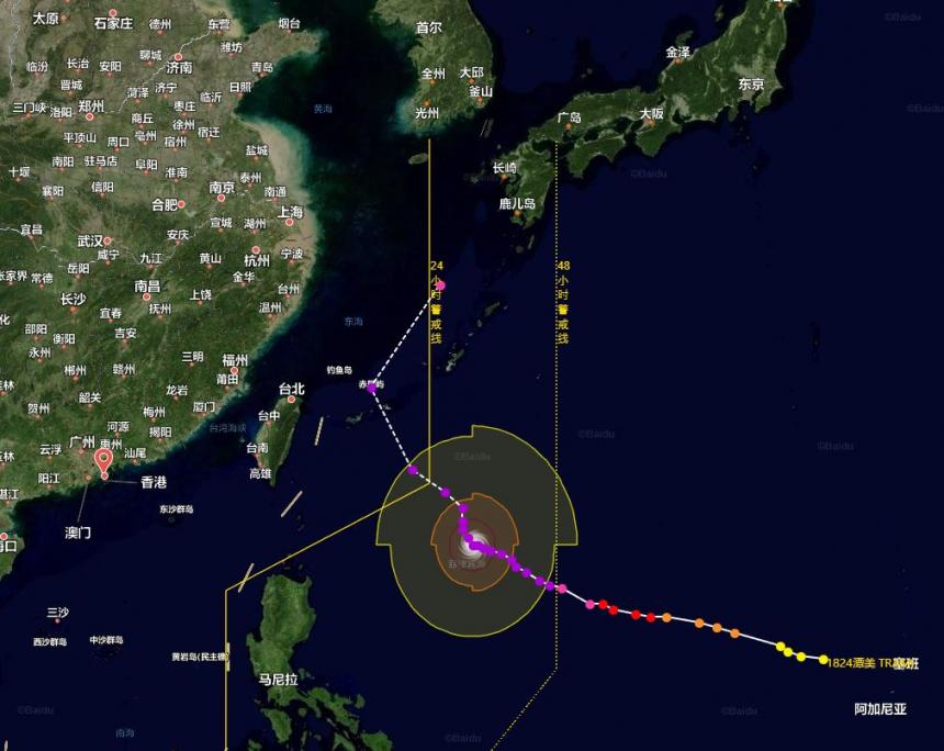 중국 기상청이 예측한 태풍 짜미 경로