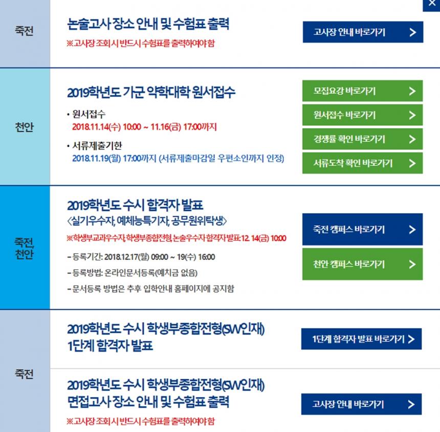 단국대학교 입학처 홈페이지