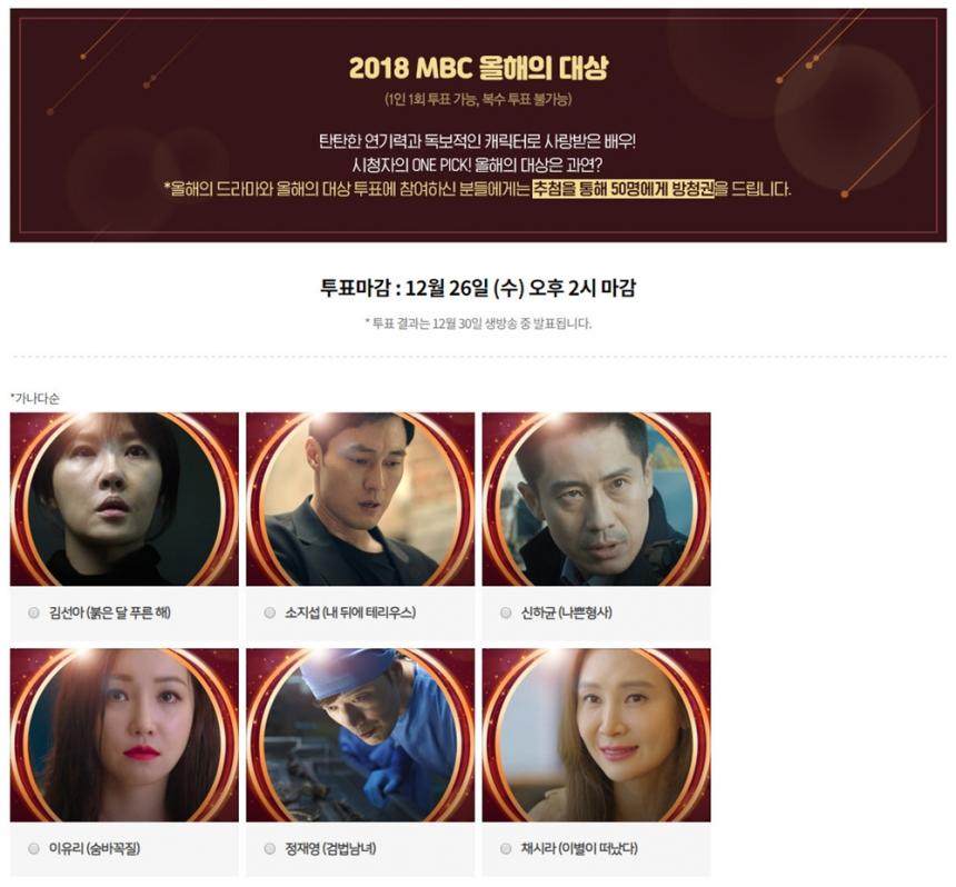 ‘2018 MBC 연기대상’ 홈페이지