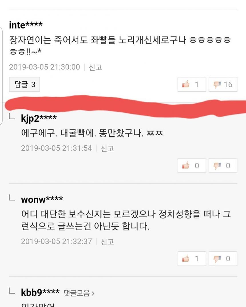 윤지오씨가 인스타그램에 게시한 사진. 어느 누리꾼이 故장자연씨를 '좌빨들 노리개'라며 사자의 명예를 훼손하고 있다.