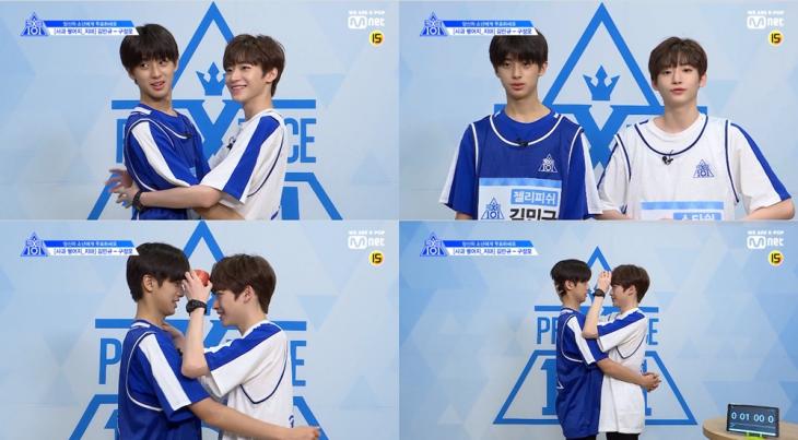 Mnet ‘프로듀스X101’ 김민규-구정모 ‘사과 떨어지_지마’ 영상 캡처