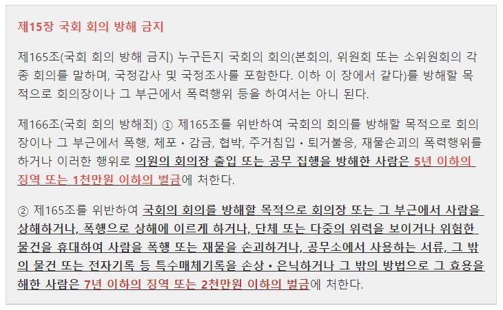 국회법 제15장 국회 회의 방해 금지