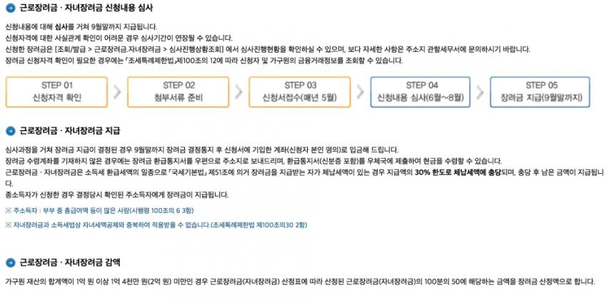 근로장려금-자녀장려금 지급절차 / 국세청 홈택스 홈페이지