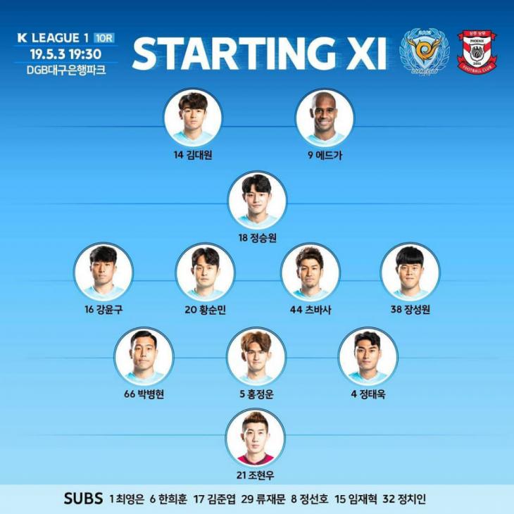 대구FC 선발명단 / 대구FC 공식 인스타그램