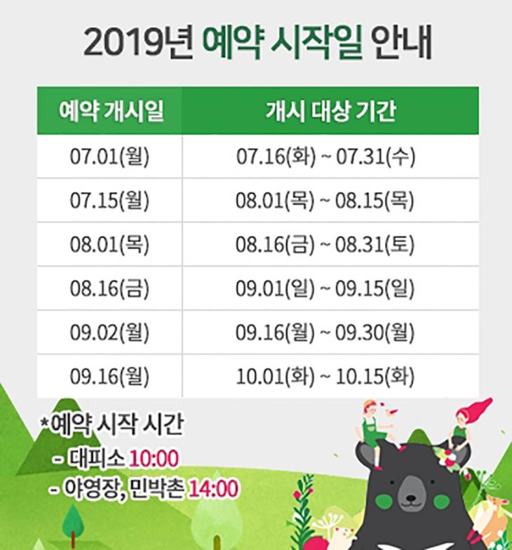 국립공원관리공단 2019년 예약 시작일 안내 / 국립공원관리공단 예약통합시스템