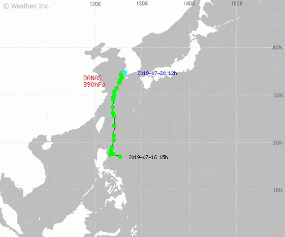 태풍 다나스의 현재 위치는 10시 기준 진도 서남쪽 70km 부근 해상 / 기상청