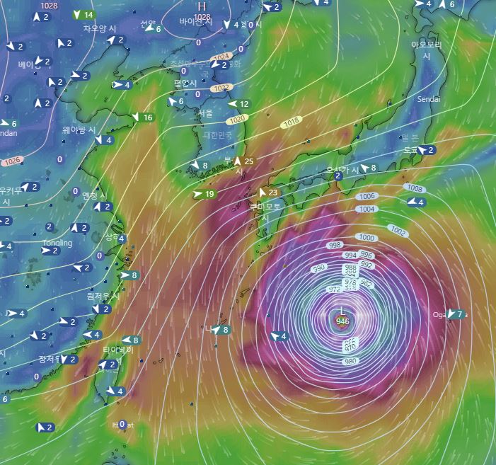 제20호 태풍 하비기스는 12일께 일본 남단까지 이동할 것으로 예측된다 / 윈디닷컴
