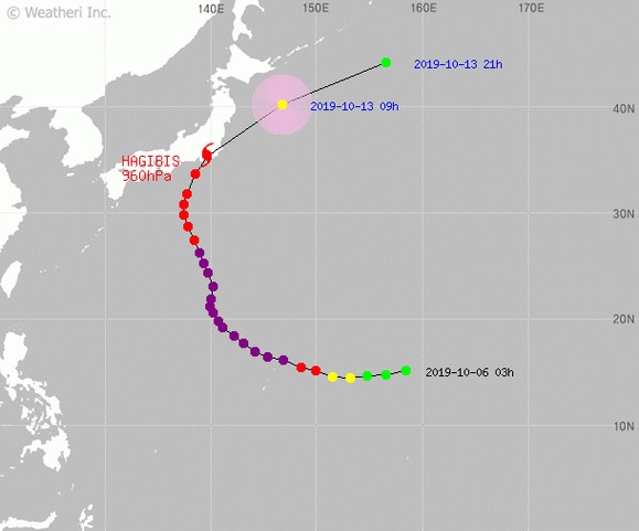 19호 태풍 '하기비스' 이동 경로 / 기상청 제공