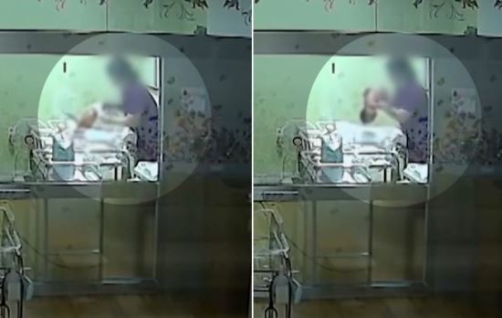 지난 6일 MBC ‘실화탐사대’가 공개한 A 병원 신생아실 CCTV 영상자료. 한 간호사가 생후 5일차인 신생아를 부주의하게 다루는 모습이 포착됐다.