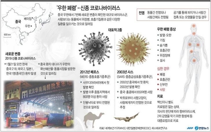 '우한 폐렴' 신종 코로나바이러스는 새로운 변종으로 사람간 전염이 의심된다. / 연합뉴스