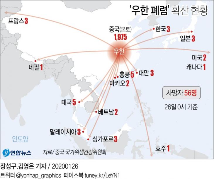 우한 폐렴 확산 현황 / 연합뉴스