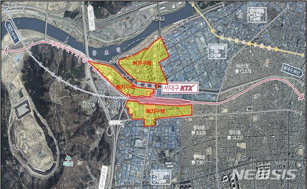 대구시는 서대구 역세권 개발예정지에 대해 오는 16일부터 2024년 9월까지 5년간 토지거래계약 허가구역으로 지정한다. 서대구 역세권 토지거래계약 허가구역 위치도이다. 2019.09.09.(사진=대구시 제공)