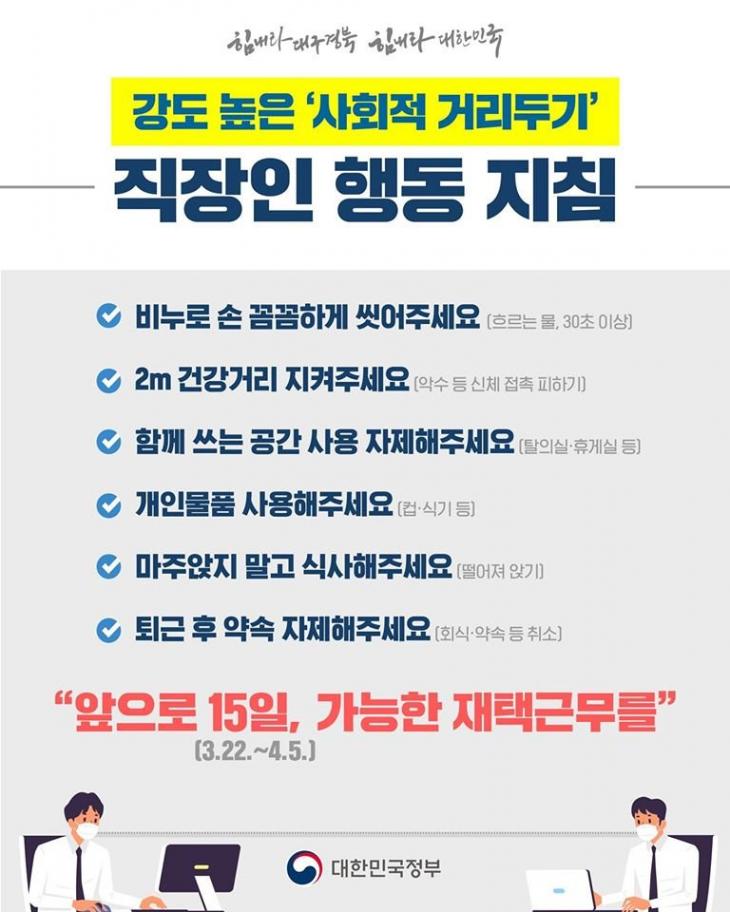 강도 높은 사회적 거리두기 직장인 행동 지침