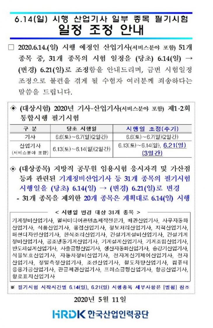 큐넷 측, 2020년도 산업기사 시험 일정 다시 연기…총 31개 종목 '14일→21일' 진행된다 - 김현서 기자 - 톱스타뉴스