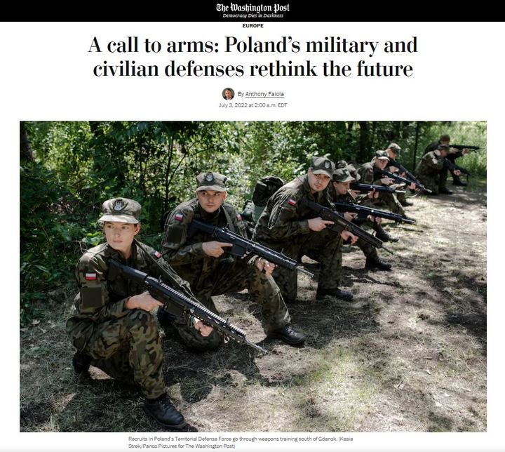 [서울=뉴시스] 폴란드가 러시아의 위협에 대비해 군사 및 민간 방위군을 강화하고 있다고 워싱턴포스트(WP)가 3일(현지시간) 보도했다. (사진=WP 웹사이트 캡처)