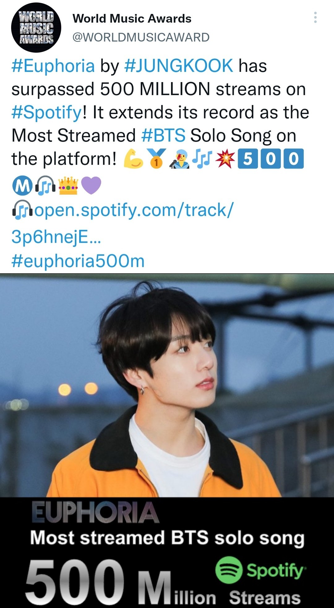 [bts News] 방탄소년단 정국 솔로곡 Euphoria 스포티파이 5억 스트리밍 돌파 독보적 글로벌 영향력