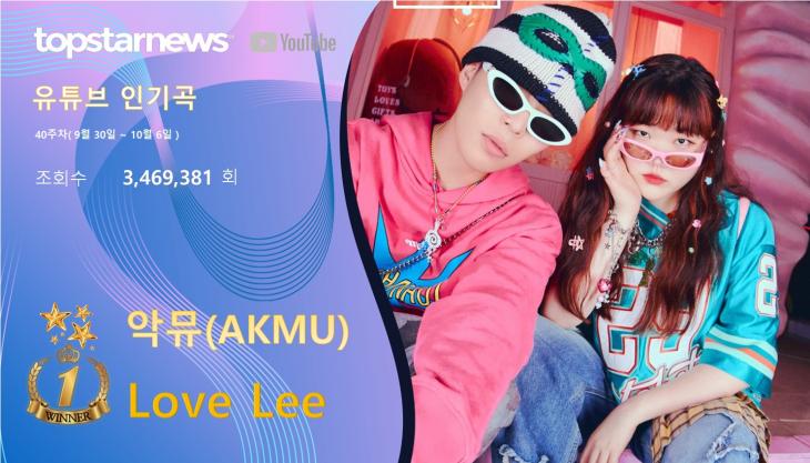 유튜브인기곡 40주차 1위는 악뮤의 'Love Lee'