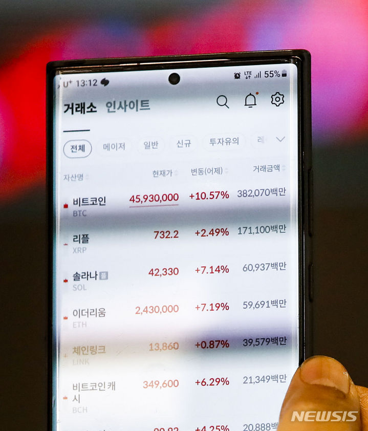 [서울=뉴시스] 비트코인이 15% 가까이 폭등해 3만5000달러를 돌파했다. 비트코인이 3만5000달러를 돌파한 것은 2022년 5월 이후 처음이다. 24일 서울 강남구 빗썸 고객지원센터에서 한 시민이 휴대폰으로 비트코인 시세를 확인하고 있다. 2023.10.24.