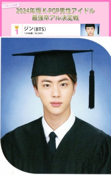 '근본적인 아름다움' 방탄소년단 진, 日 설문 '남자 아이돌 최강의 졸업앨범' 1위