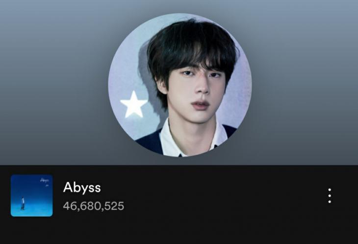 방탄소년단(BTS) 진의 자작곡 '어비스(Abyss)', 스포티파이(Spotify)에서 무려 4600만 스트리밍 달성