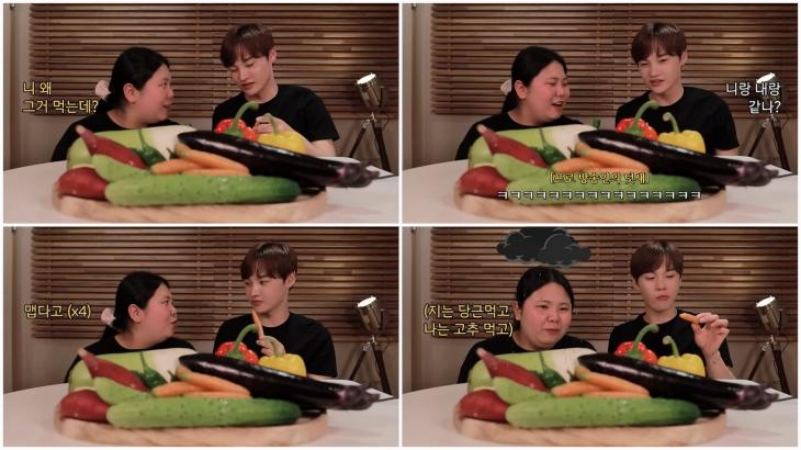 박서진, 텃세 왕자님과 방송 배워가는 동생 박효정이 함께하는 '채소먹방' [유튜브 박서진]