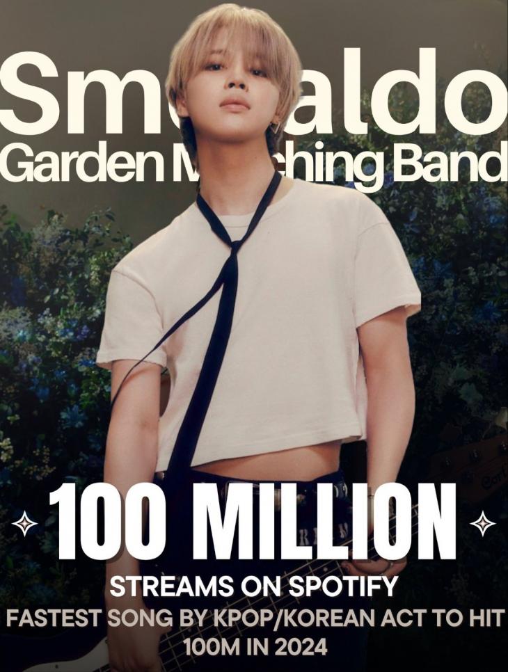 BTS Jimin, 'Smeraldo Garden Marching Band' atinge 100 milhões de streams no Spotify em 2024, o stream de K-pop mais rápido