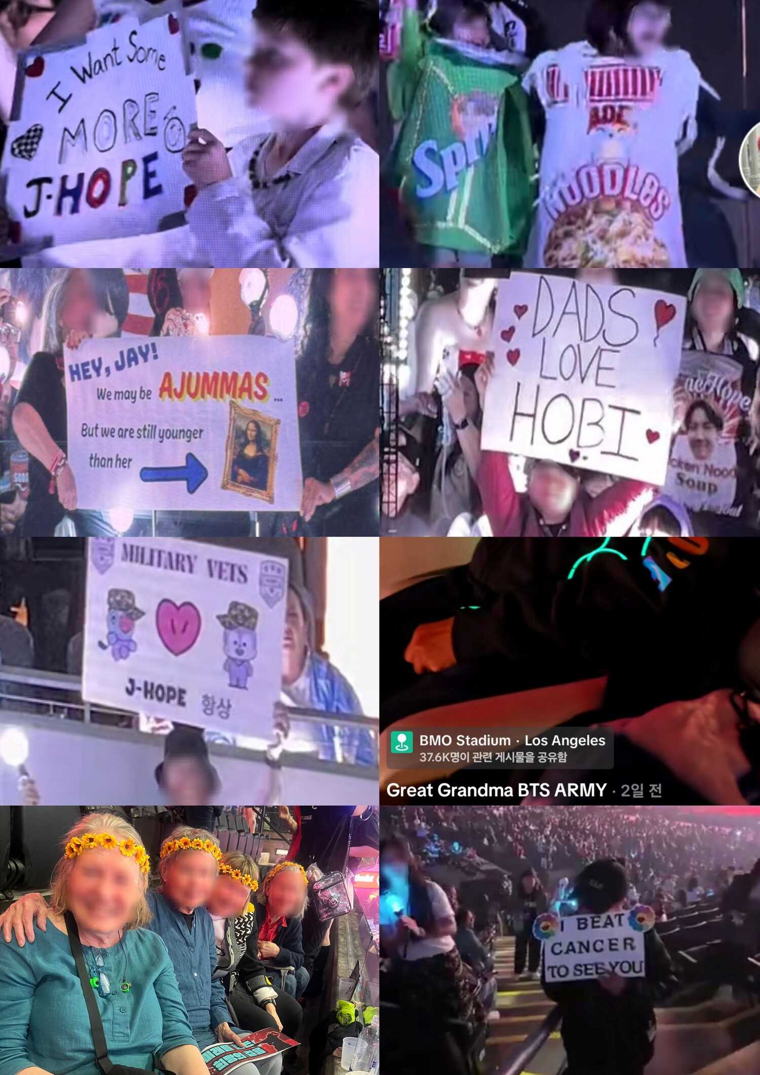 방탄소년단 제이홉 ‘아시아 솔로가수 최초’ 美 스타디움 공연, '나이·성별·국경 넘어' 모인 4만6천 관객 대축제 / 월드투어_LA_관객_어린이 아줌마 아빠 참전용사 94세 증조할머니 아미 4자매 등