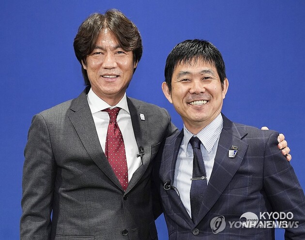 "81차례 한일전 축구 명승부"…<b>홍명보</b>·<b>모리야스</b>, 동료이자 라이벌 강조