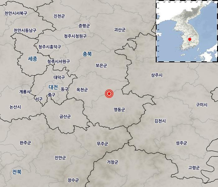 충북 옥천군 인근 규모 3.1 지진 발생…주변 지역 진도 IV 감지 / 기상청