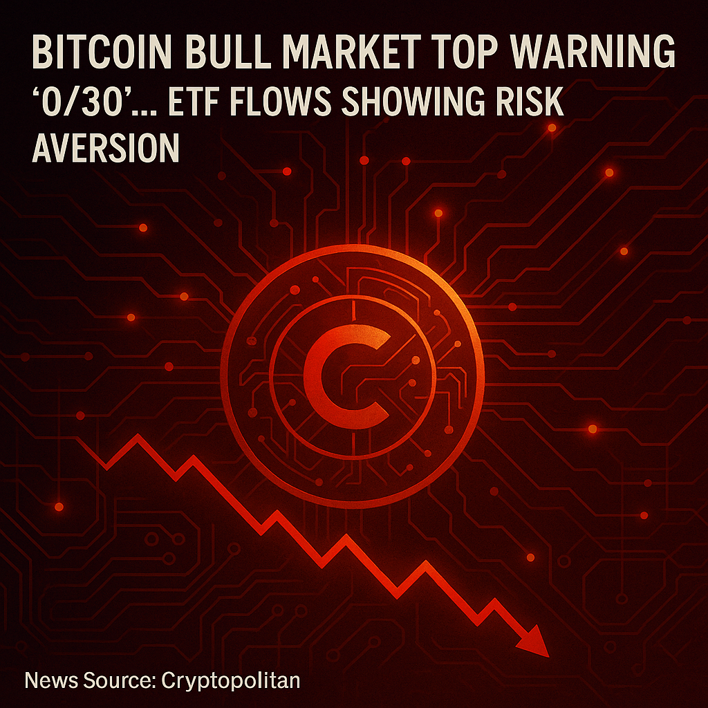 비트코인 강세장 정점 경고 ‘0/30’… ETF 자금 흐름은 위험회피 강화