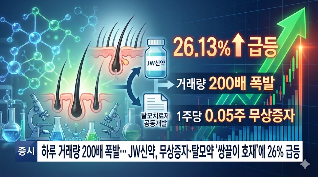 [분석] 하루 거래량 200배 폭발... JW신약, 무상증자·탈모약 '쌍끌이 호... - 뉴스 썸네일 이미지