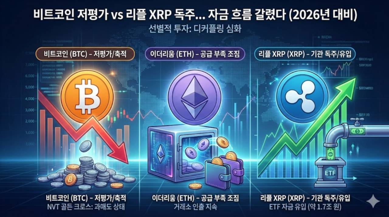 코인 분석] 비트코인 저평가 vs 리플 XRP 독주... 2026년 대비 자금 흐름 갈렸다 - 김명수 기자 - 톱스타뉴스 - 국제/시세