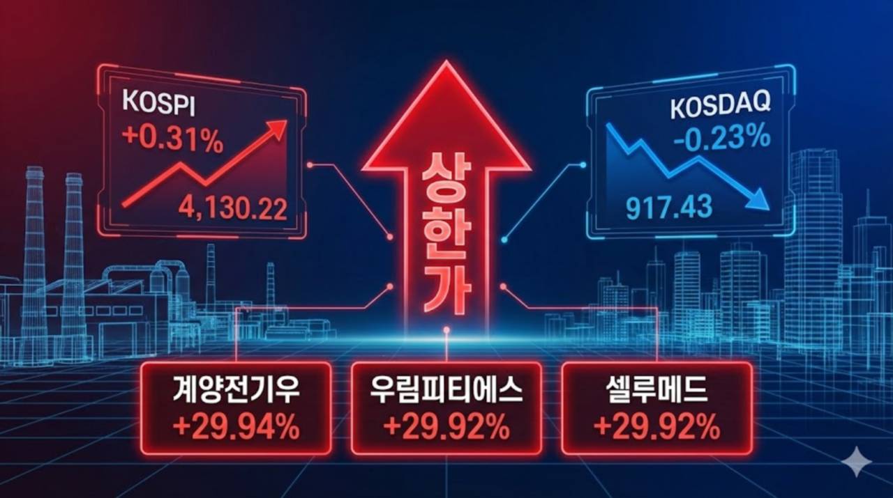 시황 분석] 계양전기우·우림피티에스·셀루메드 상한가 직행, 미 GDP 깜짝 성장에 따른 투자심리 개선 속 혼조세 - 김윤교 기자 -  톱스타뉴스 - 경제/증시/시세
