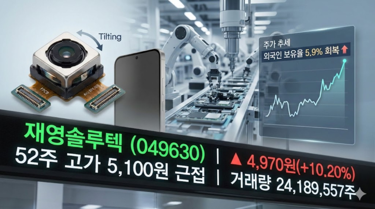 재영솔루텍, 갤럭시 S26 공급 기대에 10.2% 급등… 52주 신고가 근접 - 김시현 기자 - 톱스타뉴스 - 경제/증시/시세