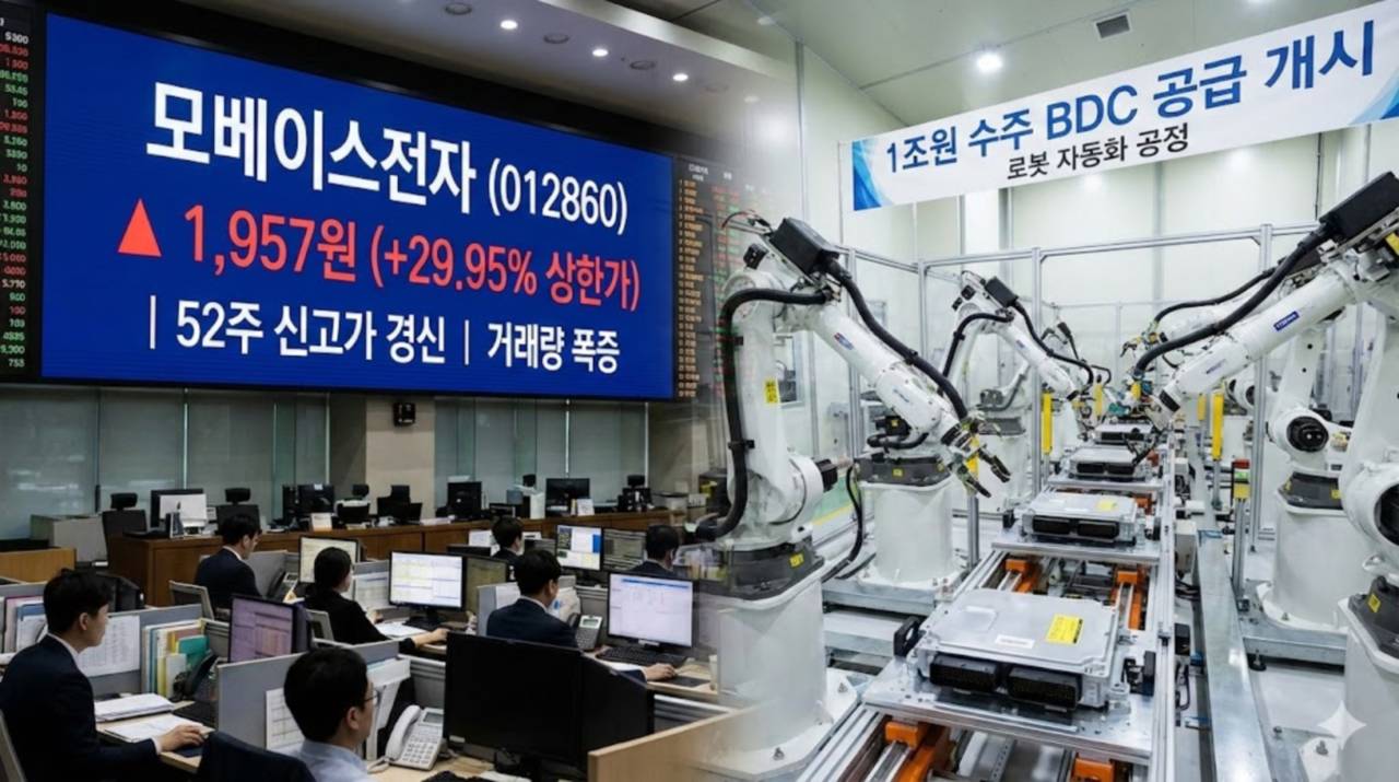 모베이스전자, 로봇 테마 및 1조 규모 공급 개시에 29% 상한가… 52주 신고가 경신 - 김명수 기자 - 톱스타뉴스 - 경제/증시/시세