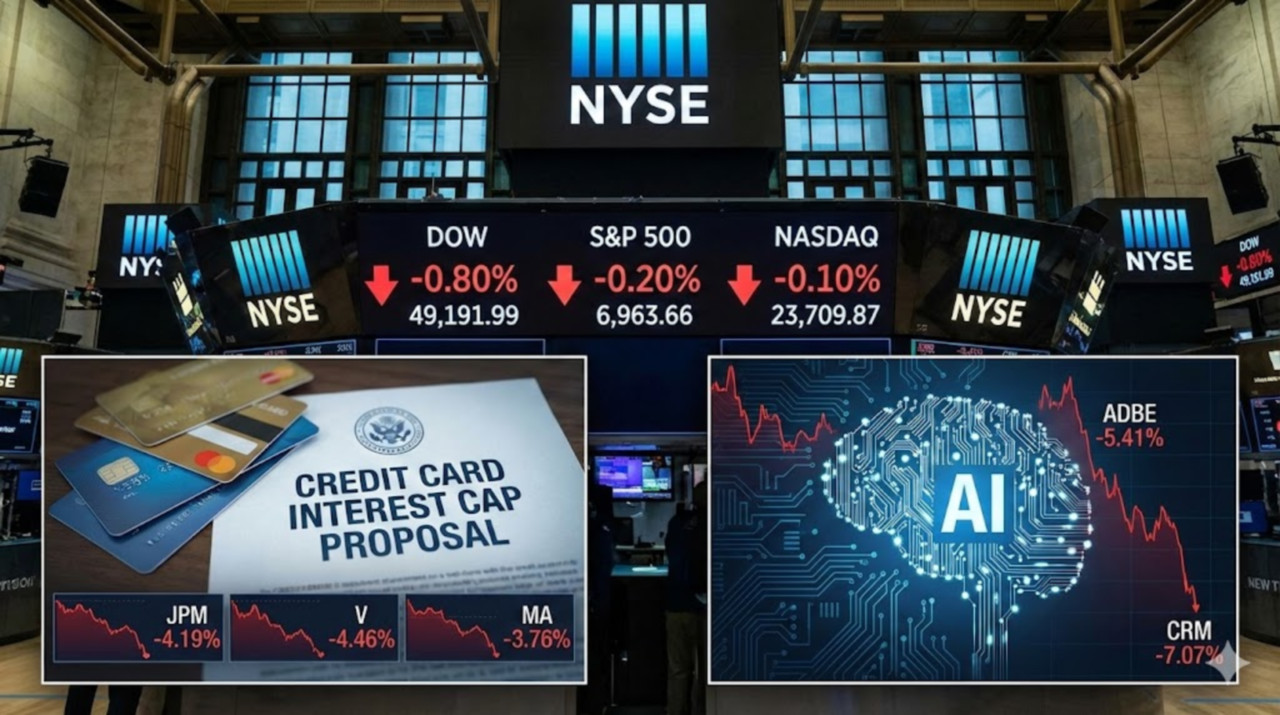 미국 뉴욕증시 하락 마감...카드금리 상한 규제 우려에 금융주 중심 약세 - 뉴스 썸네일 이미지