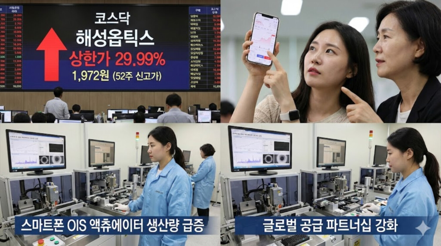 해성옵틱스, OIS 수주 기대감에 29.99% 상한가... 52주 신고가 경신 - 뉴스 썸네일 이미지
