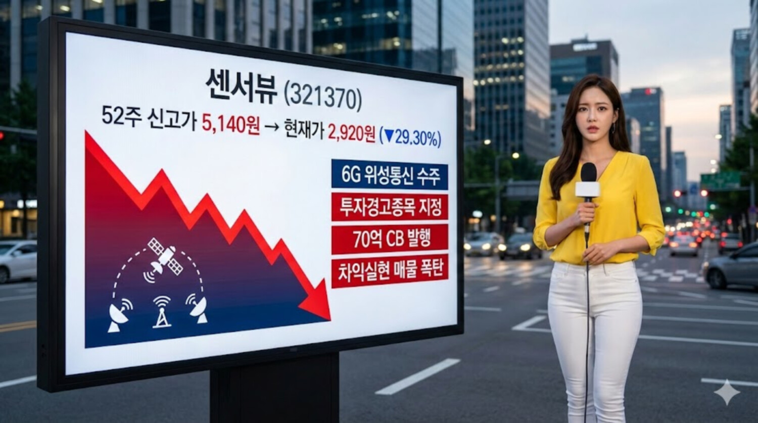 센서뷰, 6G 위성통신 수주에 52주 신고가 경신 후 29% 급락... 투자경고 ... - 뉴스 썸네일 이미지