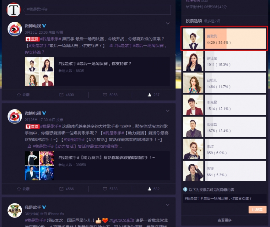 중국판 ‘나는가수다’ 웨이보 해시태그 조회수는 220억