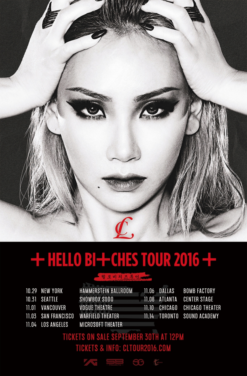 씨엘 북미 투어 콘서트 ‘HELLO BITCHES TOUR 2016’ 공식 포스터 / YG ENT